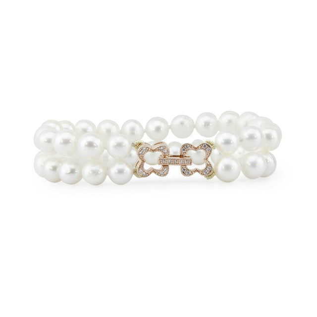 2-Row 6β7mm White Freshwater Cultured Pearl Bracelet, 8"