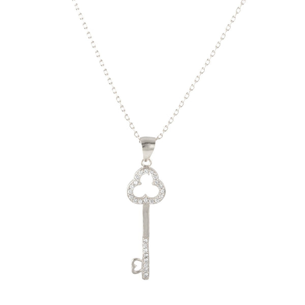 Sterling Silver Cubic Zirconia Pavé Key Pendant with 18" Chain