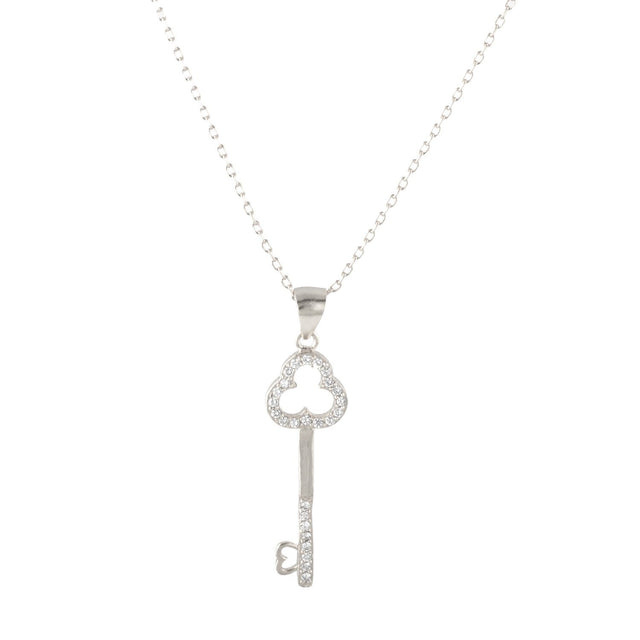 Sterling Silver Cubic Zirconia PavΓ© Key Pendant with 18" Chain