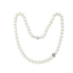 7β8mm White Freshwater Cultured Pearl Necklace, 18", with Four-Leaf Flower