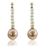 14k Yellow Gold 11-13mm Pink, 4-5mm White Baroque Freshwater Cultured Pearl Necklace 16" and earring sets