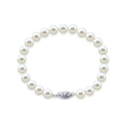14K White Gold 8β9mm White Freshwater Cultured Pearl Bracelet, 8"