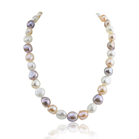 14K Yellow Gold 11.0-13.0mm Extra Luster Multi Color Baroque Freshwater Cultured Pearl necklace 20"