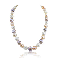 14K Gold 11β13mm Multi-Color Baroque Freshwater Pearl Necklace, 18"