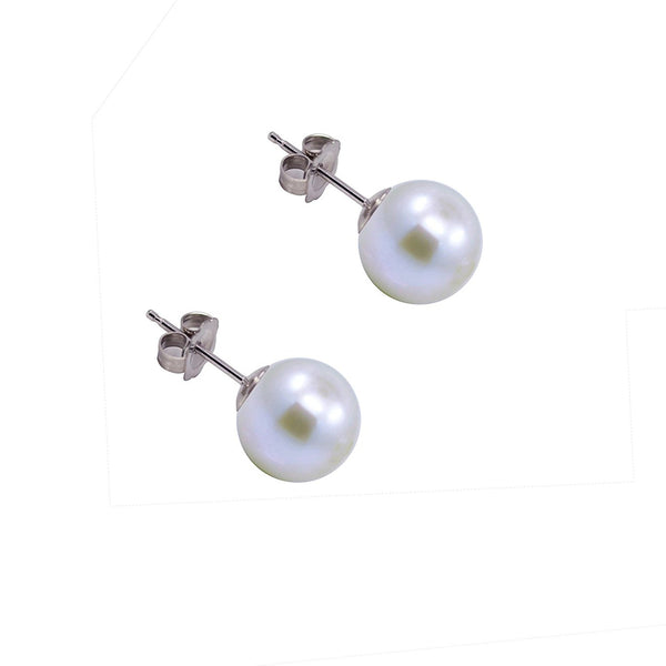 14K White Gold 7β7.5mm White Akoya Pearl Stud Earrings, AAA