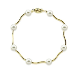 14K Yellow Gold 7β7.5mm White Akoya Cultured Pearl Station Bracelet, 7.5"