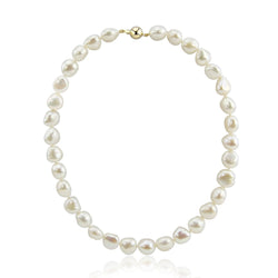 14K Yellow Gold 11β13mm White Baroque Freshwater Cultured Pearl Necklace, 18"