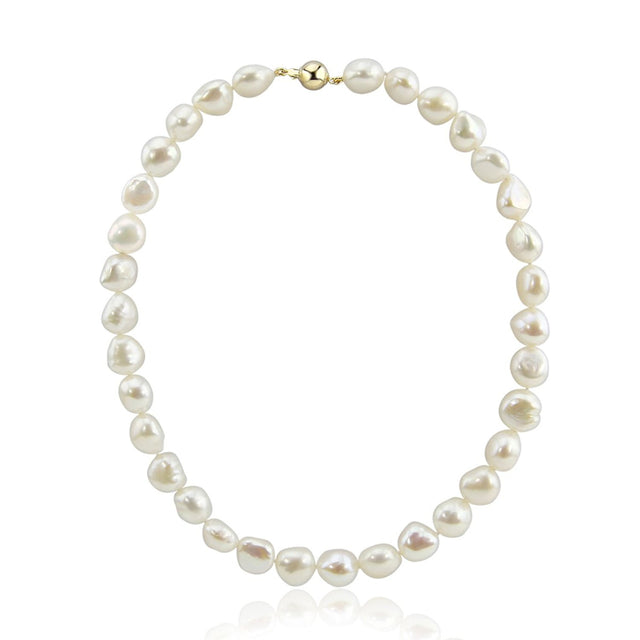 14K Yellow Gold 11β13mm White Baroque Freshwater Cultured Pearl Necklace, 18"