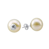 14k White Gold 12-13mm Light Golden High Metallic Luster Freshwater Cultured Pearl Stud Earring
