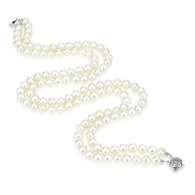 2-Row 6.5β7.5mm White Freshwater Cultured Pearl Necklace, 17β18"