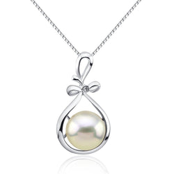 12β13mm White Freshwater Cultured Pearl Pendant with Sterling Silver Ribbon Style