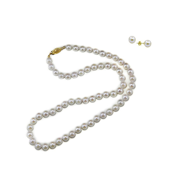 14K Gold 7β7.5mm Akoya Pearl Necklace & Stud Earrings Set