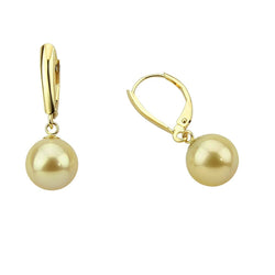 14K Gold 9β10mm Golden South Sea Pearl Leverback Earrings