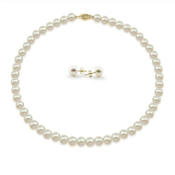 14K Yellow Gold 8β9mm White Freshwater Cultured Pearl Necklace, 18", and Earring Set