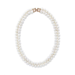 2-Row 7β7.5mm White Freshwater Cultured Pearl Necklace, 18", with Rose-Gold-Tone Base Metal Rhinestone Clasp