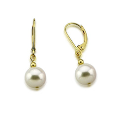 14K Yellow Gold 8.5β9mm Akoya Cultured Pearl Leverback Earrings