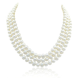 3-Row 6.5β7.5mm White Freshwater Pearl Necklace, 19"/20"/21"