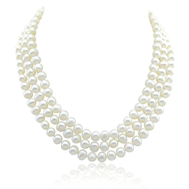3-Row 6.5β7.5mm White Freshwater Pearl Necklace, 19"/20"/21"