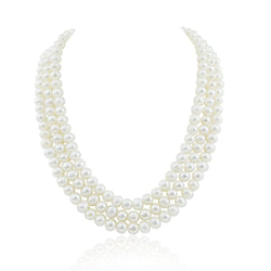 3-Row 6.5β7.5mm White Freshwater Pearl Necklace