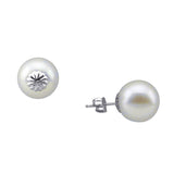 14k White Gold 12-13mm White High Metallic Luster Freshwater Cultured Pearl Stud Earring
