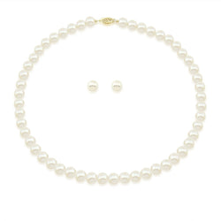 14K Yellow Gold 7.5β8mm White Freshwater Cultured Pearl Necklace and Earrings Set, 20"