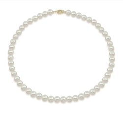 14k Yellow Gold 6.5-7.0mm High Luster White with Ivory Tone Akoya Cultured Pearl Necklace 18" AAA Quality