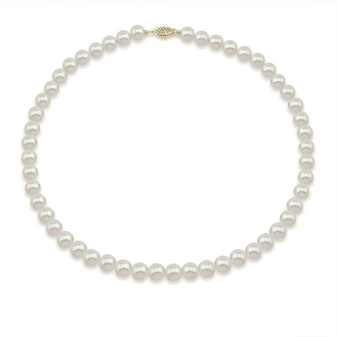 14K Yellow Gold 8.0-9.0mm White Freshwater Cultured Pearl Necklace, 20" Length - AAA Quality