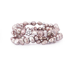 7β8mm Misty Rose-Lavender Pearl Stretch Bracelets, Set of 3
