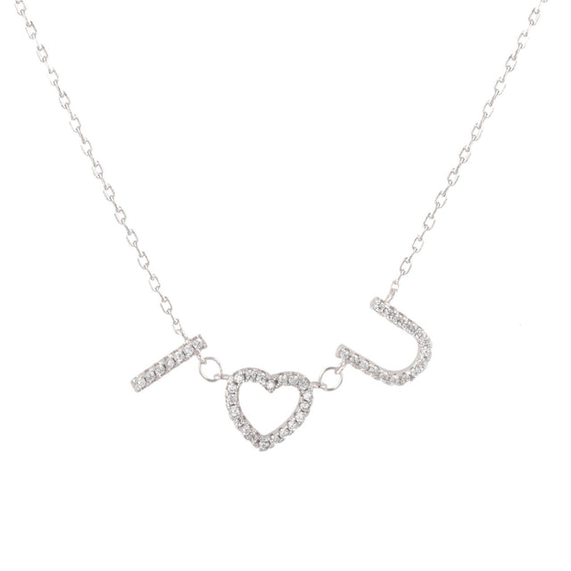 Sterling Silver Cubic Zirconia PavΓ© I LOVE YOU Necklace, 18"