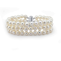3-Row 7.5β8mm White Freshwater Pearl Bracelet, 8"