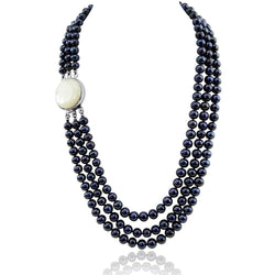 3-Row 6.5β7.5mm Black Freshwater Pearl Necklace
