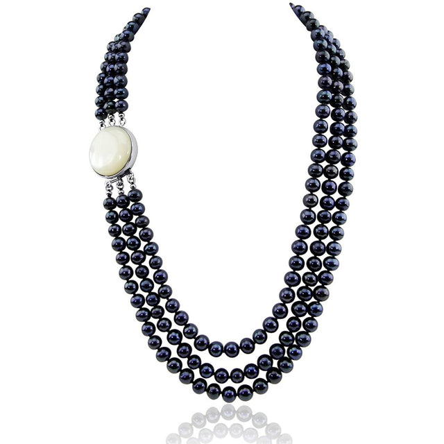 3-Row 6.5β7.5mm Black Freshwater Pearl Necklace
