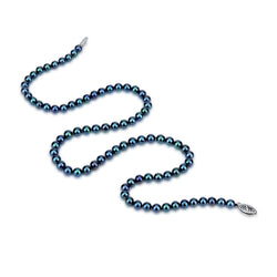 14K White Gold 5β5.5mm Black Round Akoya Cultured Pearl Necklace, 20"