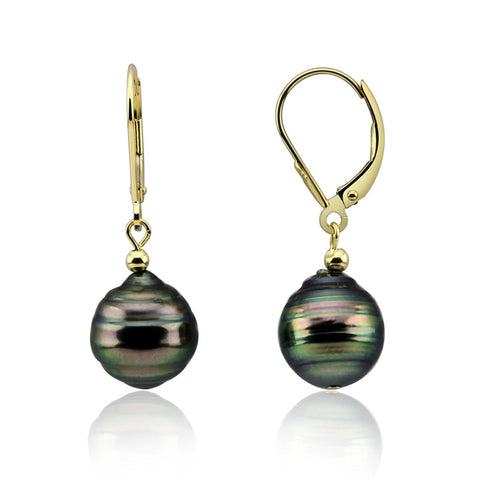 11-12mm High Luster Baroque Tahiti Cultured Pearl Lever-back Earrings-01