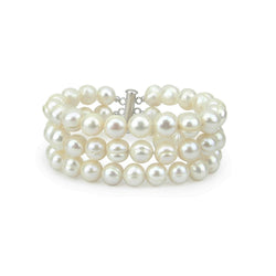 3-Row 8.5β9.5mm White CirclΓ© Freshwater Pearl Bracelet, 7.5"