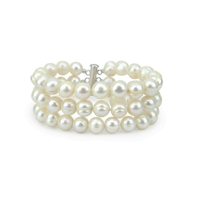 3-Row 8.5β9.5mm White CirclΓ© Freshwater Pearl Bracelet, 7.5"