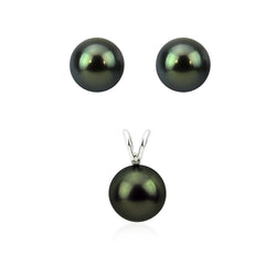 14K White Gold 9β10mm Black Tahitian Pearl Pendant & Earrings