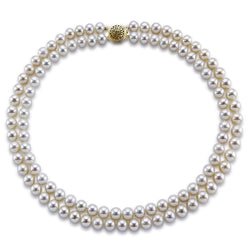 14K Gold Double-Strand 8β9mm White Freshwater Cultured Pearl Necklace, 20"