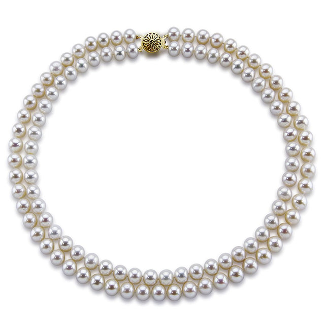 14K Gold Double-Strand 8β9mm White Freshwater Cultured Pearl Necklace, 20"