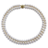 14k Gold Double Strand 8.0-9.0mm White Freshwater Cultured Pearl Necklace AAA Quality 17 Inches