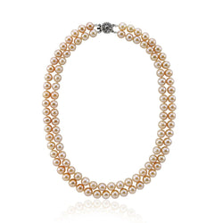 2-Row 8β9mm Pink Freshwater Cultured Pearl Necklace, 17β18", with Base Metal Clasp and Matching Earring