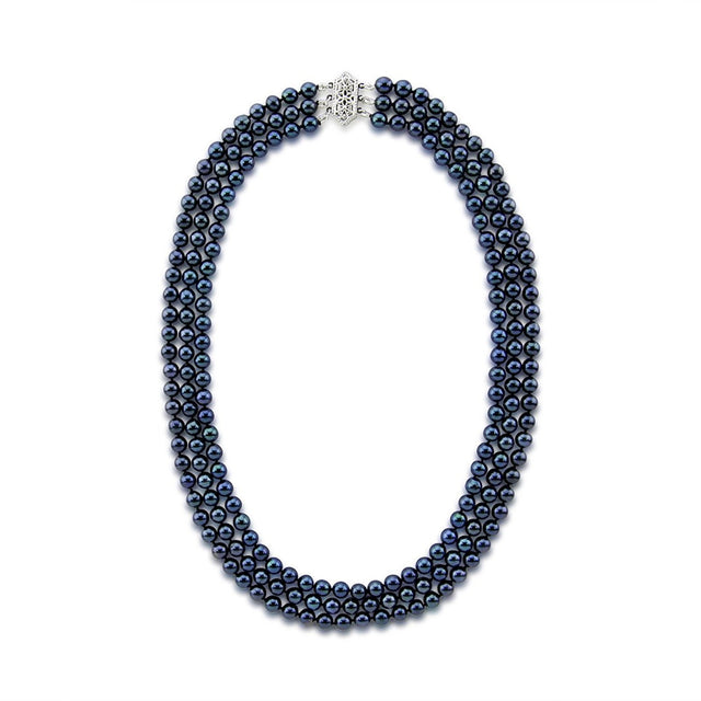 14K White Gold Triple-Strand 5.5β6mm Black Saltwater Akoya Cultured Pearl Necklace, 17"