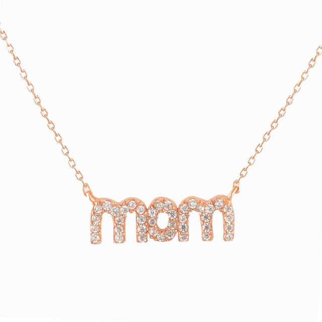 Rose-Gold-Flashed Silver CZ PavΓ© MOM Pendant with 18" Chain