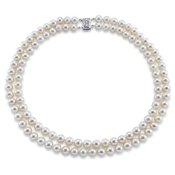 14K White Gold Double-Strand 8β9mm White Freshwater Cultured Pearl Necklace, 17"