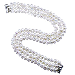 3-Row 6.5β7.5mm White Freshwater Cultured Pearl Choker Necklace, 15"
