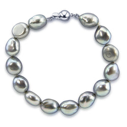 10β11mm Grey Baroque Freshwater Cultured Pearl Bracelet, 7.5"