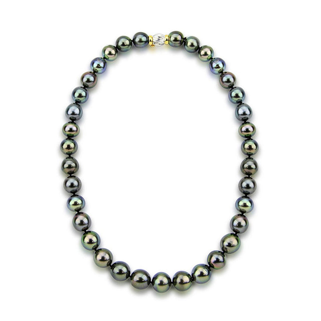 11β13mm Black Tahitian Cultured Pearl Necklace, 17.5", with 14K Yellow and White Gold Clasp