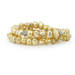 7β8mm Champagne Freshwater Cultured Pearl Stretch Bracelets with Base Beads, Set of 3, 7.5"