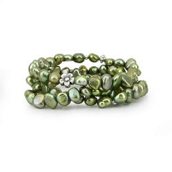 7β8mm Forest Green Freshwater Cultured Pearl Stretch Bracelets, Set of 3, 7.5"