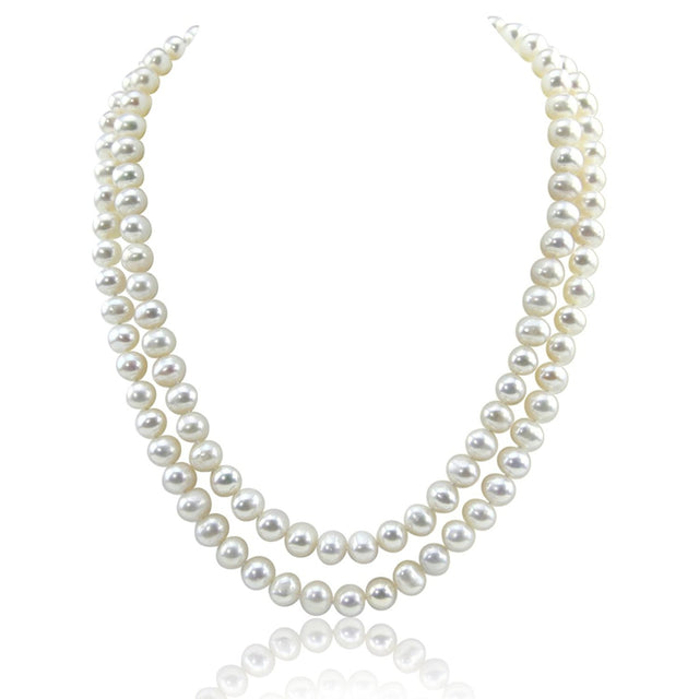 2-Row 9β10mm White Freshwater Cultured Pearl Necklace, 17" and 18.5"